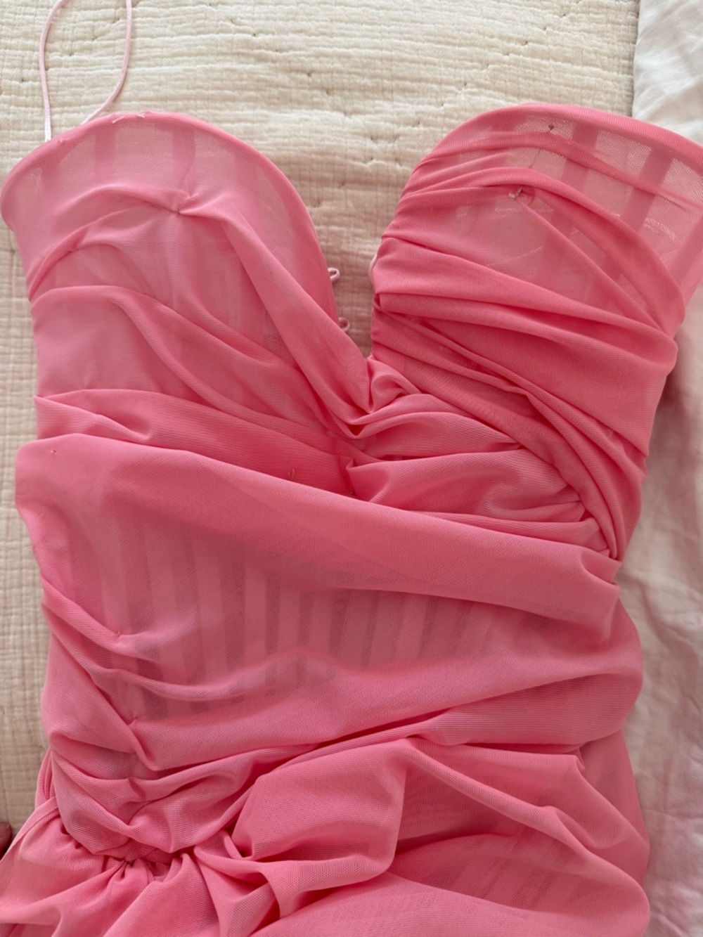 Strapless Pink Corset Ruched Evening Gown with High Slit - Picture 3 of 6